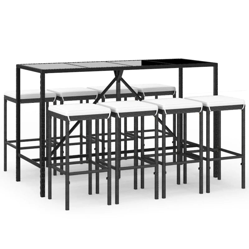 vidaXL 5 Piece Patio Bar Set with Cushions Black Poly Rattan