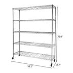 5-Tier Steel Wire Shelving with Wheels - (59.06 x 17.72 x 70.87)