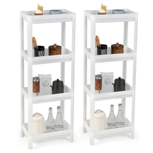 2 Packs 4-Tier Detachable Slim Storage Cart with Drainage Holes for Small Space-White - 14 x 9 x 39 (L x W x H)