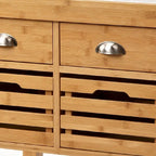 36 Inch Bamboo Kitchen Cart Island, 2 Drawers, Stainless Steel Top, Brown - 22 L x 29 W x 36 H Inches