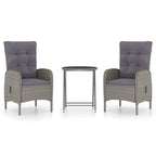 vidaXL Solid Acacia Wood Patio Bistro Set 3 Piece Seat Gray/Gray and Brown