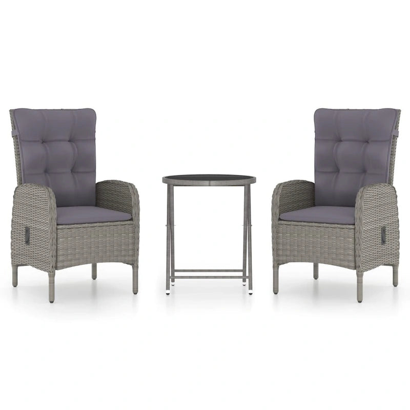 vidaXL Solid Acacia Wood Patio Bistro Set 3 Piece Seat Gray/Gray and Brown