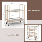 2-Tier Mobile Serving Cart with Tempered Glass Shelf-Golden - 26 x 16 x 28.5