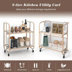 2-Tier Mobile Serving Cart with Tempered Glass Shelf-Golden - 26 x 16 x 28.5