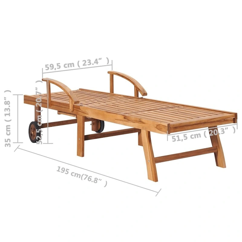 vidaXL Patio Lounge Chair Outdoor Sunbed Sunlounger with Cushion Solid Teak - 76.8 x 23.4 x 13.8