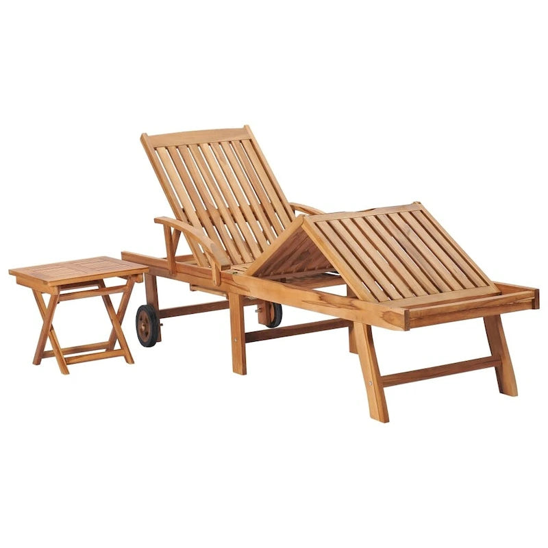 vidaXL Patio Lounge Chair Outdoor Sunbed Sunlounger with Cushion Solid Teak - 76.8 x 23.4 x 13.8