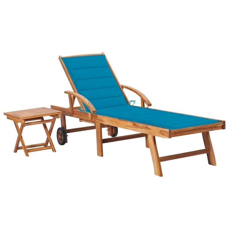 vidaXL Patio Lounge Chair Outdoor Sunbed Sunlounger with Cushion Solid Teak - 76.8 x 23.4 x 13.8