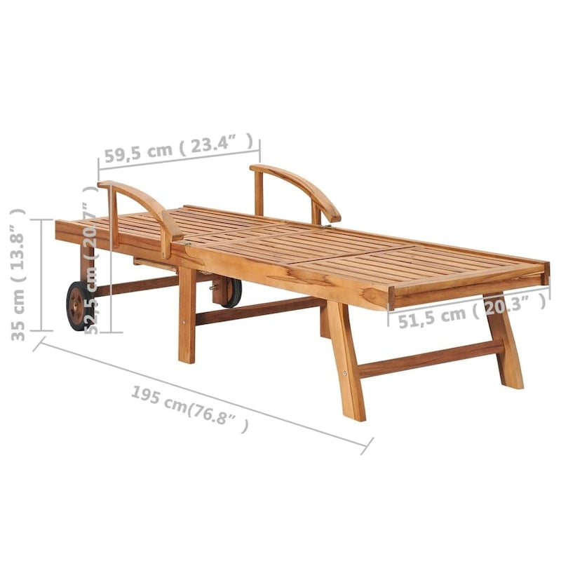 vidaXL Patio Lounge Chair Outdoor Sunbed Sunlounger with Cushion Solid Teak - 76.8 x 23.4 x 13.8