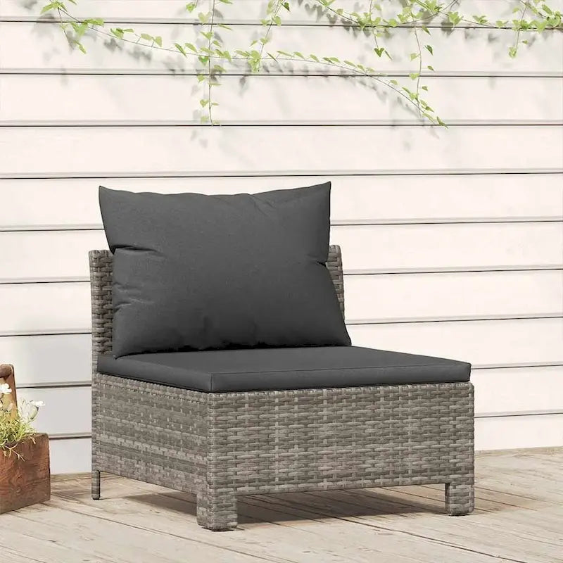 vidaXL 2-Seater Patio Sofa with Cushions Gray Poly Rattan