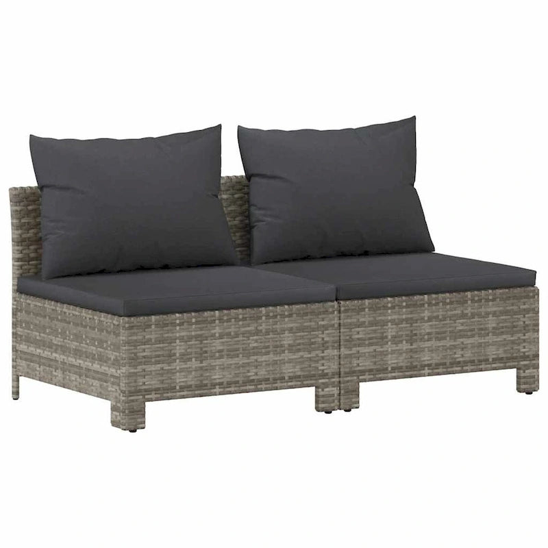 vidaXL 2-Seater Patio Sofa with Cushions Gray Poly Rattan