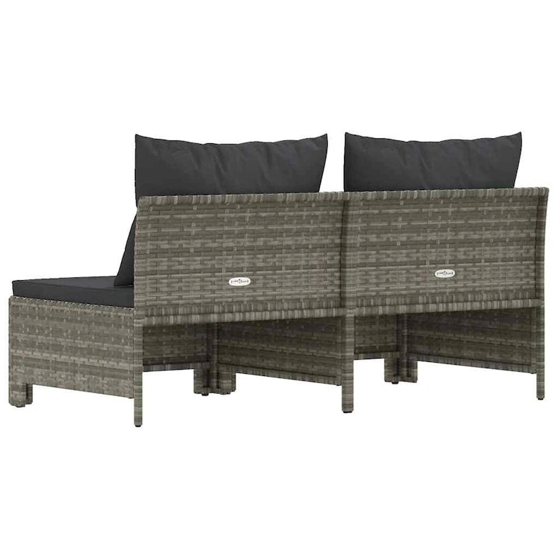 vidaXL 2-Seater Patio Sofa with Cushions Gray Poly Rattan