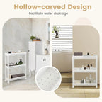 2 Pieces 3-Tier Slim Detachable Storage Cart with Drainage Holes and Wheels-White - 20.8 x 6.8 x 27.5