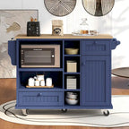 Kitchen Island Cart with Wood Top and Open Storage Microwave Oven Cabinet