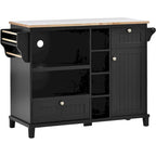 Kitchen Island Cart with Wood Top and Open Storage Microwave Oven Cabinet