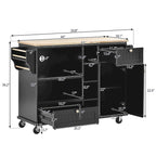 Kitchen Island Cart with Wood Top and Open Storage Microwave Oven Cabinet
