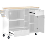 Kitchen Island Cart with Wood Top and Open Storage Microwave Oven Cabinet
