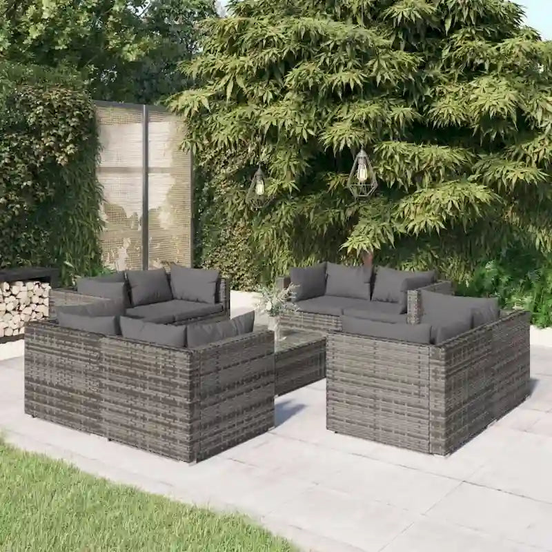 vidaXL Patio Lounge Set Outdoor Sectional Sofa Set Table Garden Poly Rattan - 27.6 x 27.6 x 23.8