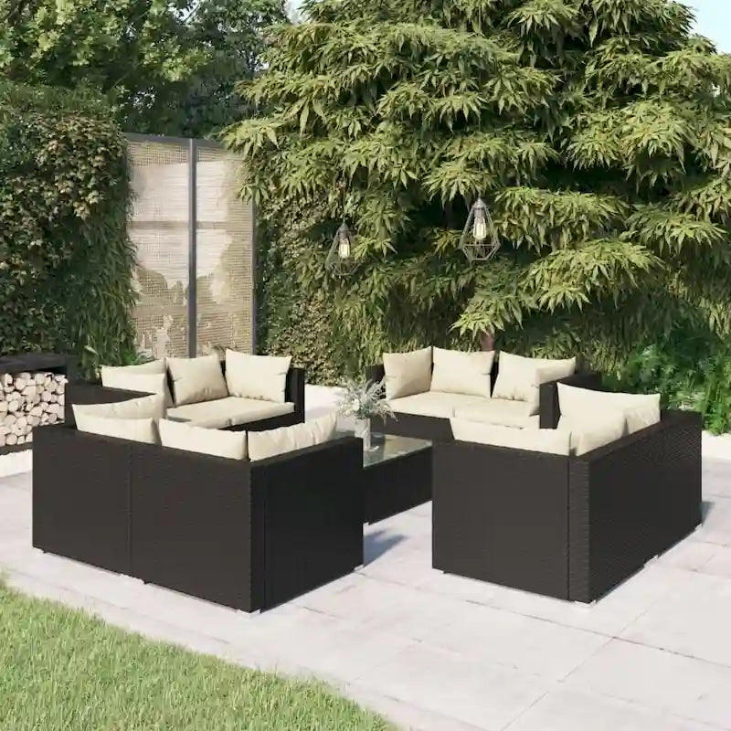 vidaXL Patio Lounge Set Outdoor Sectional Sofa Set Table Garden Poly Rattan - 27.6 x 27.6 x 23.8