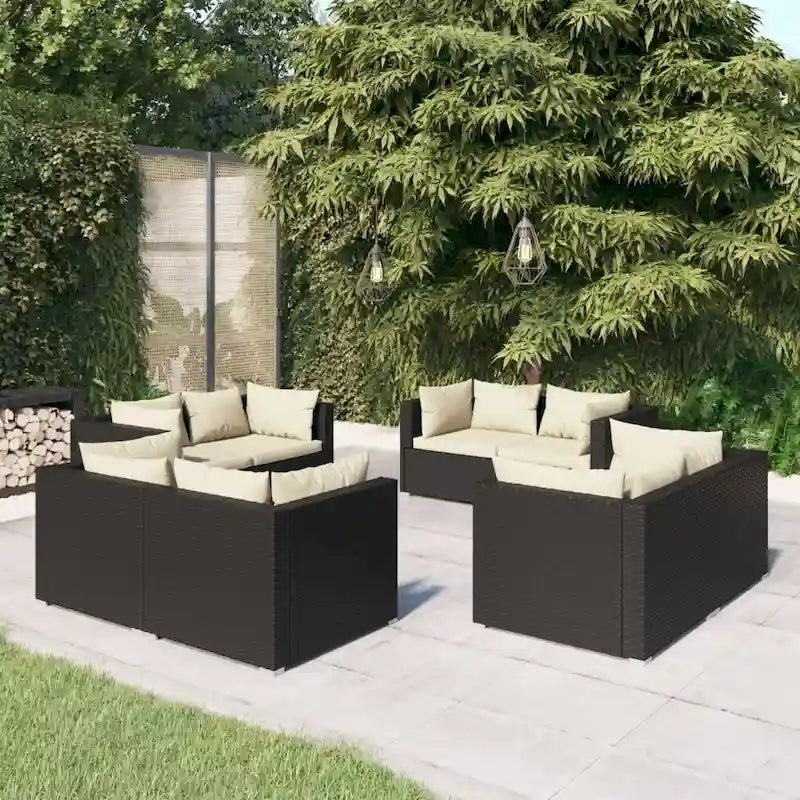 vidaXL Patio Lounge Set Outdoor Sectional Sofa Set Table Garden Poly Rattan - 27.6 x 27.6 x 23.8