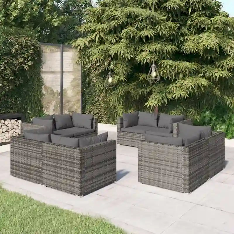 vidaXL Patio Lounge Set Outdoor Sectional Sofa Set Table Garden Poly Rattan - 27.6 x 27.6 x 23.8