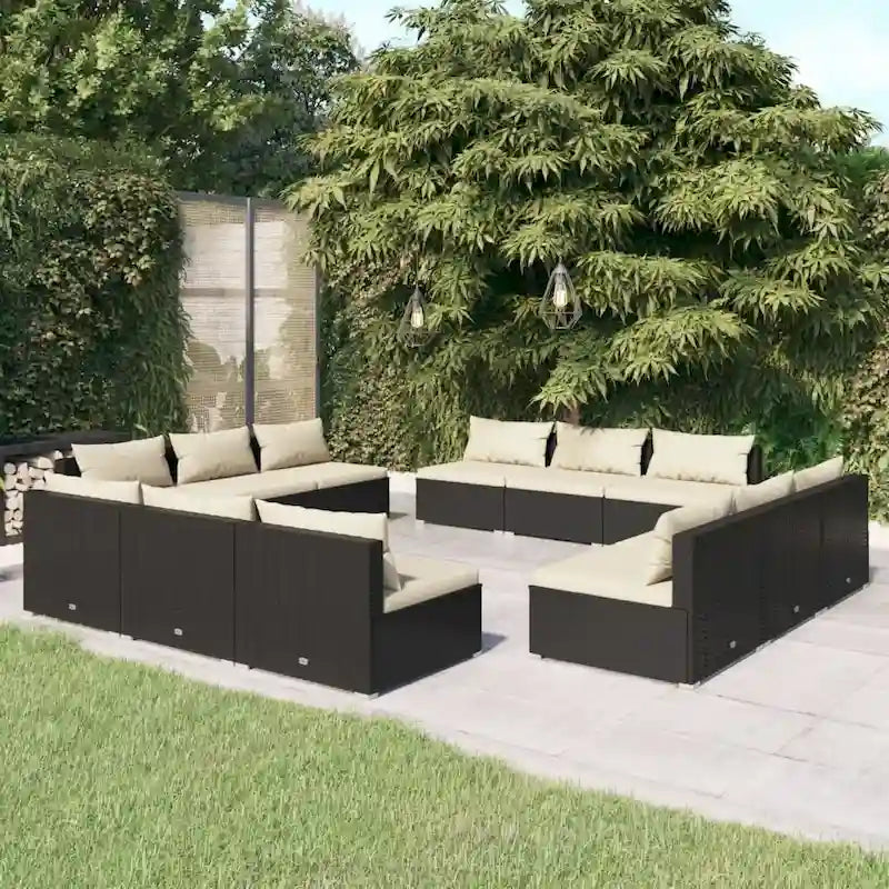 vidaXL Patio Lounge Set Outdoor Sectional Sofa Set Table Garden Poly Rattan - 27.6 x 27.6 x 23.8