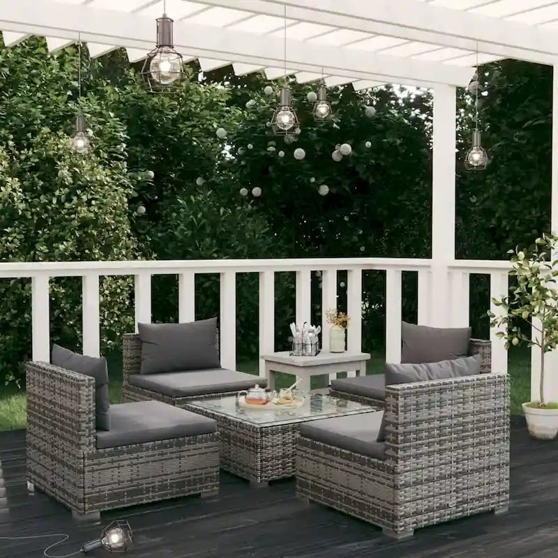 vidaXL Patio Lounge Set Outdoor Sectional Sofa Set Table Garden Poly Rattan - 27.6 x 27.6 x 23.8