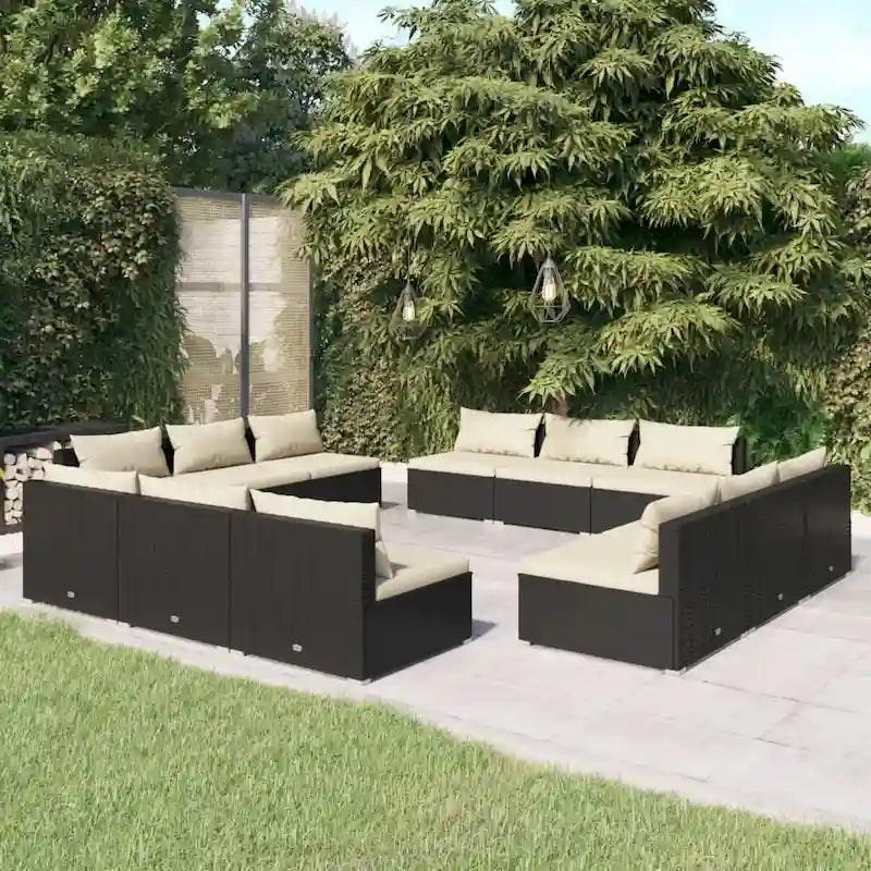 vidaXL Patio Lounge Set Outdoor Sectional Sofa Set Table Garden Poly Rattan - 27.6 x 27.6 x 23.8