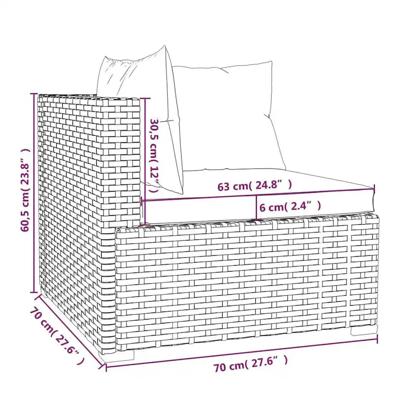 vidaXL Patio Lounge Set Outdoor Sectional Sofa Set Table Garden Poly Rattan - 27.6 x 27.6 x 23.8