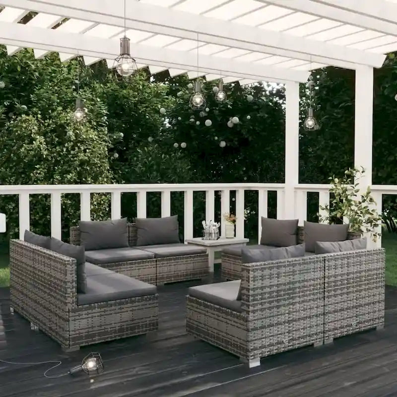 vidaXL Patio Lounge Set Outdoor Sectional Sofa Set Table Garden Poly Rattan - 27.6 x 27.6 x 23.8