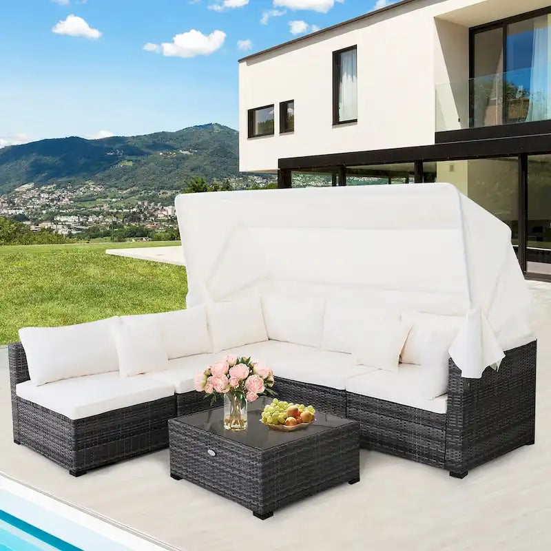 Costway 6-Piece Outdoor Patio Furniture Set Retractable Canopy