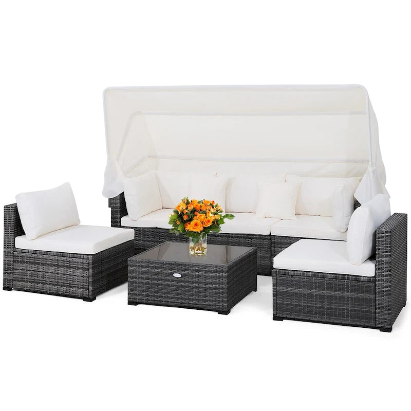 Costway 6-Piece Outdoor Patio Furniture Set Retractable Canopy