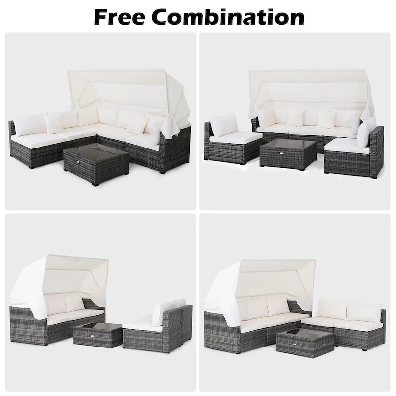 Costway 6-Piece Outdoor Patio Furniture Set Retractable Canopy