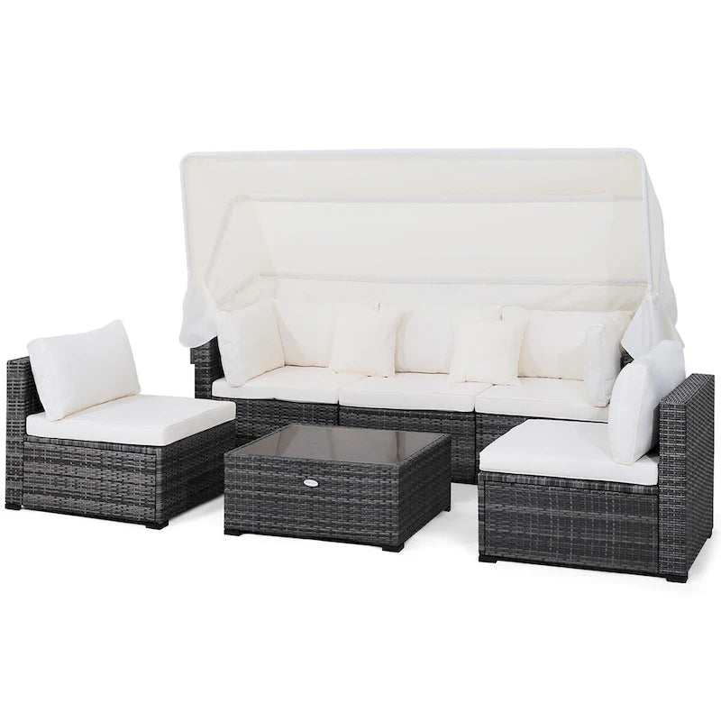 Costway 6-Piece Outdoor Patio Furniture Set Retractable Canopy