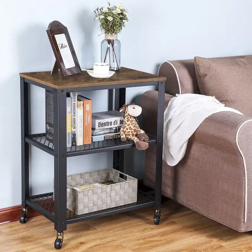 30.6H Serving Cart with 4 Casters and Adjustable Feet, Steel Frame Ideal for Kitchen or Any Room Use - 15.7D x 23.6W x 30.6H