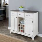 Stainless Steel Top Kitchen Island Sideboard Cabinet Wine Rack in White - 41.75W x 17D x 36.25H