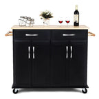 Black Kitchen Island Storage Cabinet Cart with Wood Top and Wheels - 48.5 x 18.5 x 36.5 (L x W x H)
