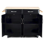 Black Kitchen Island Storage Cabinet Cart with Wood Top and Wheels - 48.5 x 18.5 x 36.5 (L x W x H)