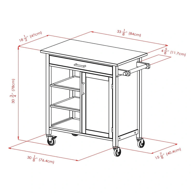 Marissa Kitchen Cart, Walnut - 36.18 x 18.5 x 34.61 inches