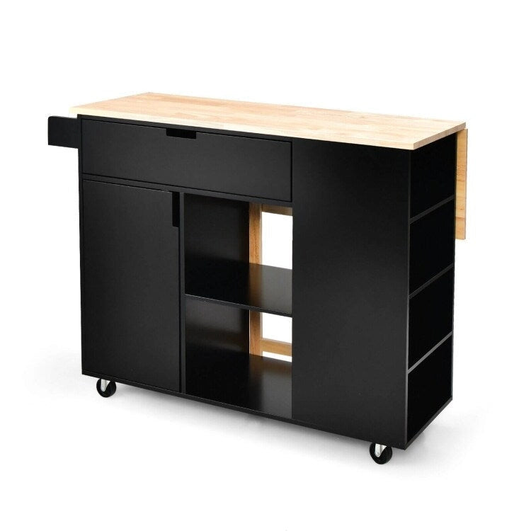 Drop-Leaf Kitchen Island with Rubber Wood Top - 49 x 30 x 36(L x W x H)