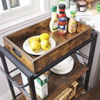 Rustic Brown Black Industrial Bar Cart with Removable Tray 3-Tier Storage and Lockable Wheels