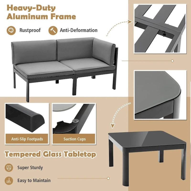 Costway 3PCS Patio Furniture Set Aluminum Lounge Adjust Back Recliner - See Details