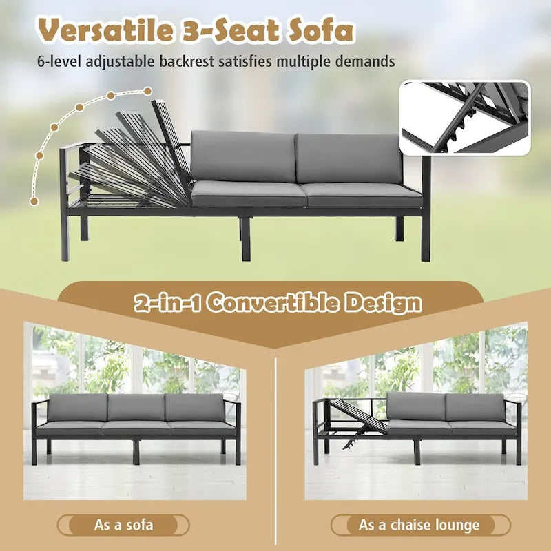 Costway 3PCS Patio Furniture Set Aluminum Lounge Adjust Back Recliner - See Details