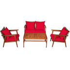 4 Piece Acacia Wood Patio Rattan Furniture Set with Cushions - 45 x 27.5x 29.5 (L x W x H)