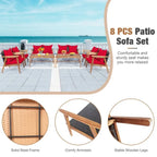 4 Piece Acacia Wood Patio Rattan Furniture Set with Cushions - 45 x 27.5x 29.5 (L x W x H)