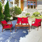 4 Piece Acacia Wood Patio Rattan Furniture Set with Cushions - 45 x 27.5x 29.5 (L x W x H)