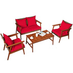 4 Piece Acacia Wood Patio Rattan Furniture Set with Cushions - 45 x 27.5x 29.5 (L x W x H)