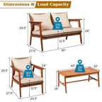 4 Piece Acacia Wood Patio Rattan Furniture Set with Cushions - 45 x 27.5x 29.5 (L x W x H)