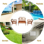 4 Piece Acacia Wood Patio Rattan Furniture Set with Cushions - 45 x 27.5x 29.5 (L x W x H)