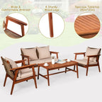 4 Piece Acacia Wood Patio Rattan Furniture Set with Cushions - 45 x 27.5x 29.5 (L x W x H)