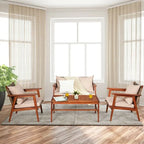 4 Piece Acacia Wood Patio Rattan Furniture Set with Cushions - 45 x 27.5x 29.5 (L x W x H)